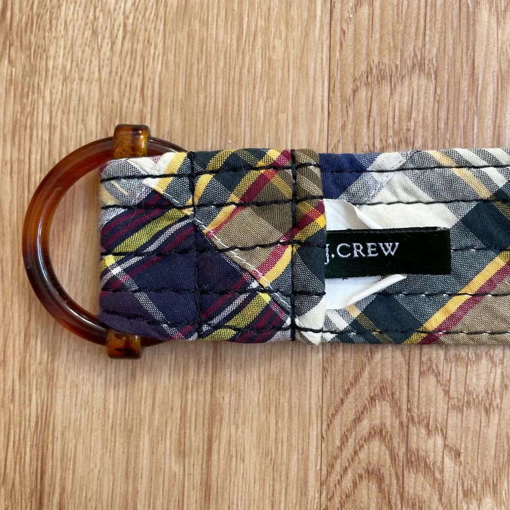 J. Crew belt madras plaid M/L tortoiseshell D ring buckle women’s preppy - Picture 3 of 6